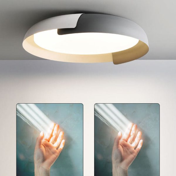 Minimalist Round Bowl Wood Grain LED Flush Mount Ceiling Light - Image 16