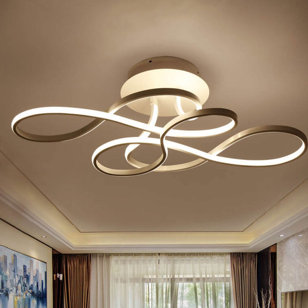Modern Minimalist Aluminum Acrylic Line LED Flush Mount Ceiling Light - Image 2