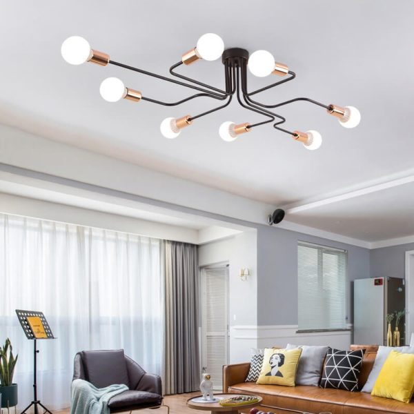 Wrought Iron 8-Light Sputnik Modern Linear Circuit Board Shade  Semi-Flush Mount Lighting - Image 2