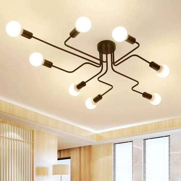 Wrought Iron 8-Light Sputnik Modern Linear Circuit Board Shade  Semi-Flush Mount Lighting - Image 3