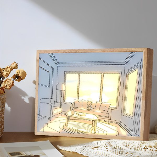 Wood Frame Ins Touch Control Dimmable LED Sunshine Painting Night Light - Image 3