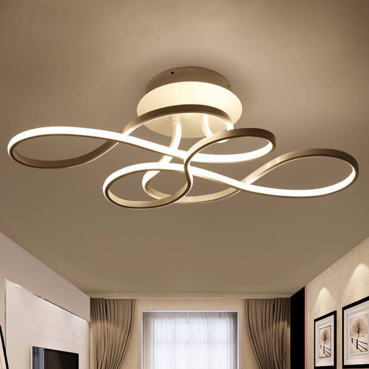 Modern Minimalist Aluminum Acrylic Line LED Flush Mount Ceiling Light - Image 1