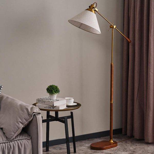 Nordic Vintage Fabric Cone Metal Ash Wood 1-Light Standing Floor Lamp - Image 6