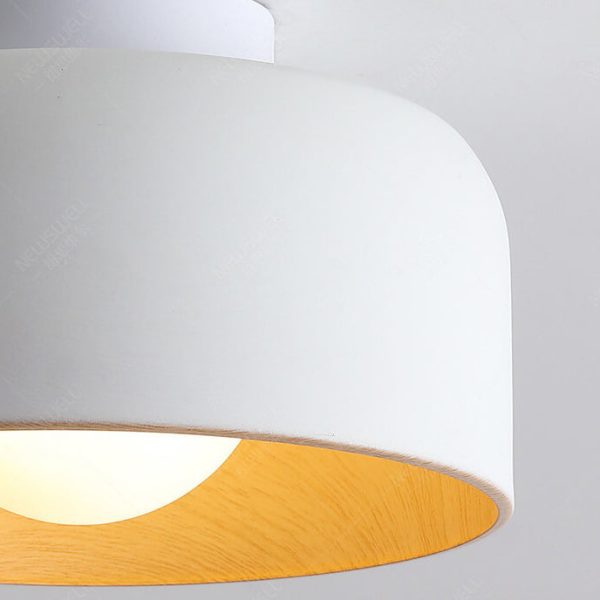 Minimalist Dome Wood Grain Iron 1-Light Semi- Flush Mount Ceiling - Image 10