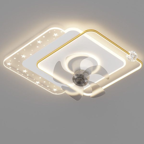 Contemporary Creative Iron Acrylic Round Square LED Semi-Flush Mount Ceiling Fan Light For Bedroom - Image 19