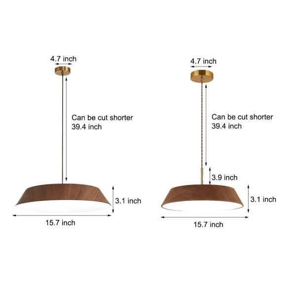 15.74-Inch Round Wood Japanese Style LED Pendant Light - Image 11