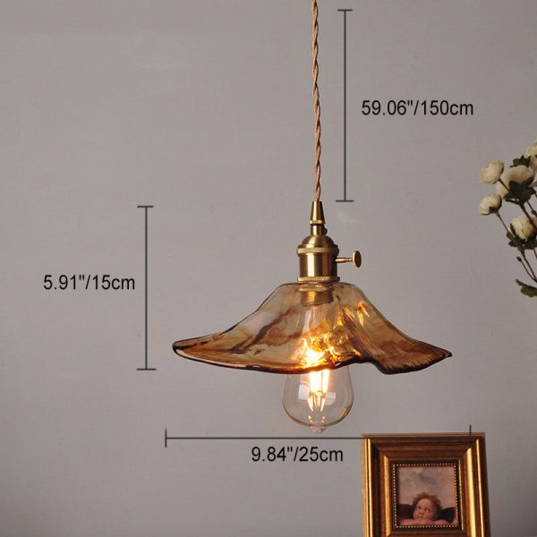 Contemporary Retro Brass Geometric Square Amber Glass Shade 1-Light Pendant Light For Living Room - Image 9