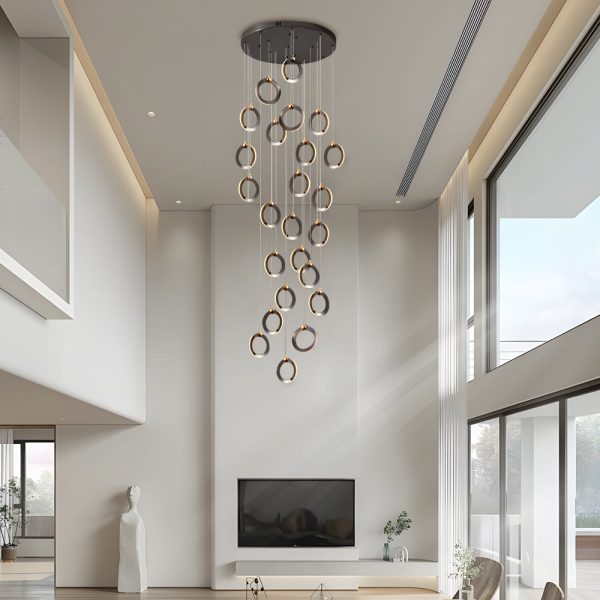 LED Ring Clusters Rotating Staircase Chandelier - Image 3