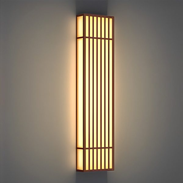 Retro Vertical Stripe Grid LED Waterproof Brown Outdoor Wall Lamp - Image 9