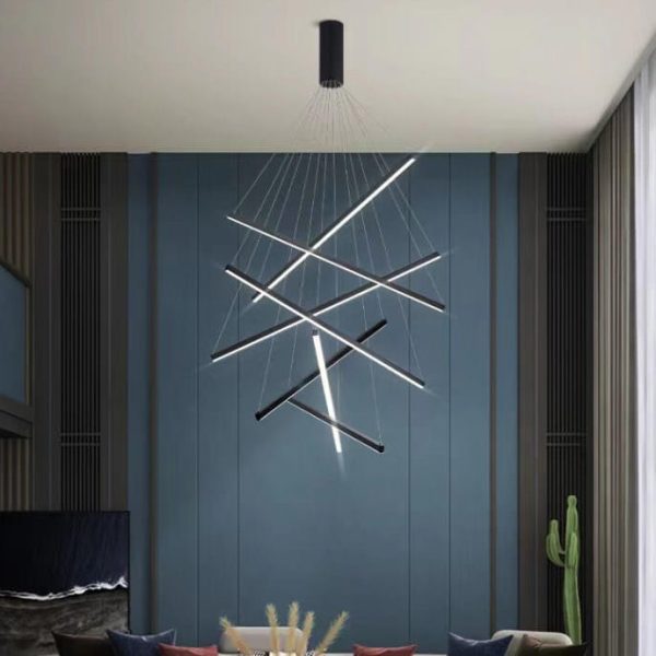 Nordic Light Luxury Iron Aluminum Geometric Line Combination LED Chandelier - Image 14