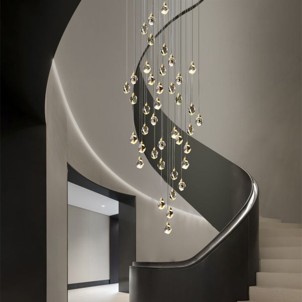 Spiral Crystal Electroplating Metal Modern Duplex Staircase Chandelier - Image 9