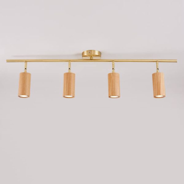 Nordic Minimalist Walnut Wood Spotlight Linear Track 1/2/3/4 Light LED Semi-Flush Mount Ceiling Light - Image 22