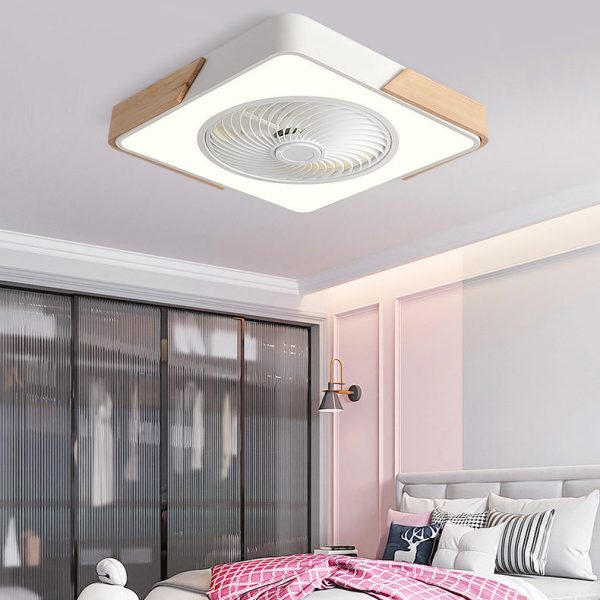 Nordic Macaron Square Wood LED Flush Mount Ceiling Fan Light - Image 14