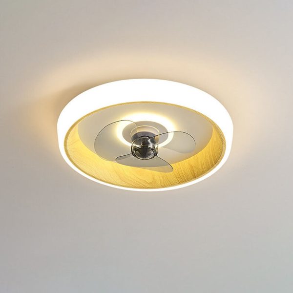 Nordic Minimalist Round  Acrylic Wood Grain LED Flush Mount Ceiling Fan Light - Image 18