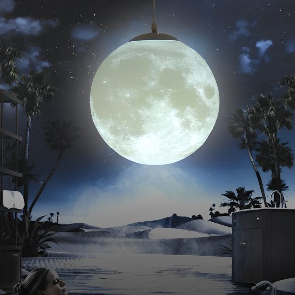 Round Moon Lunar 3D Creativity White Pendant Lamp Hanging Ceiling Lamp - Image 13