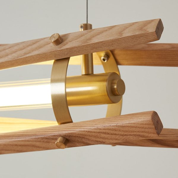 Japanese Minimalist Log Long Column Brass LED Island Light Chandelier - Image 8
