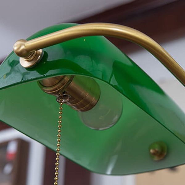 Vintage Green All Brass 2-Light Bank Pull Cord Touch Table Lamp - Image 7