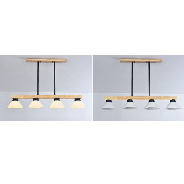 Nordic Solid Wood Cone Glass Shade 3/4 Light Island Light Chandelier - Image 23