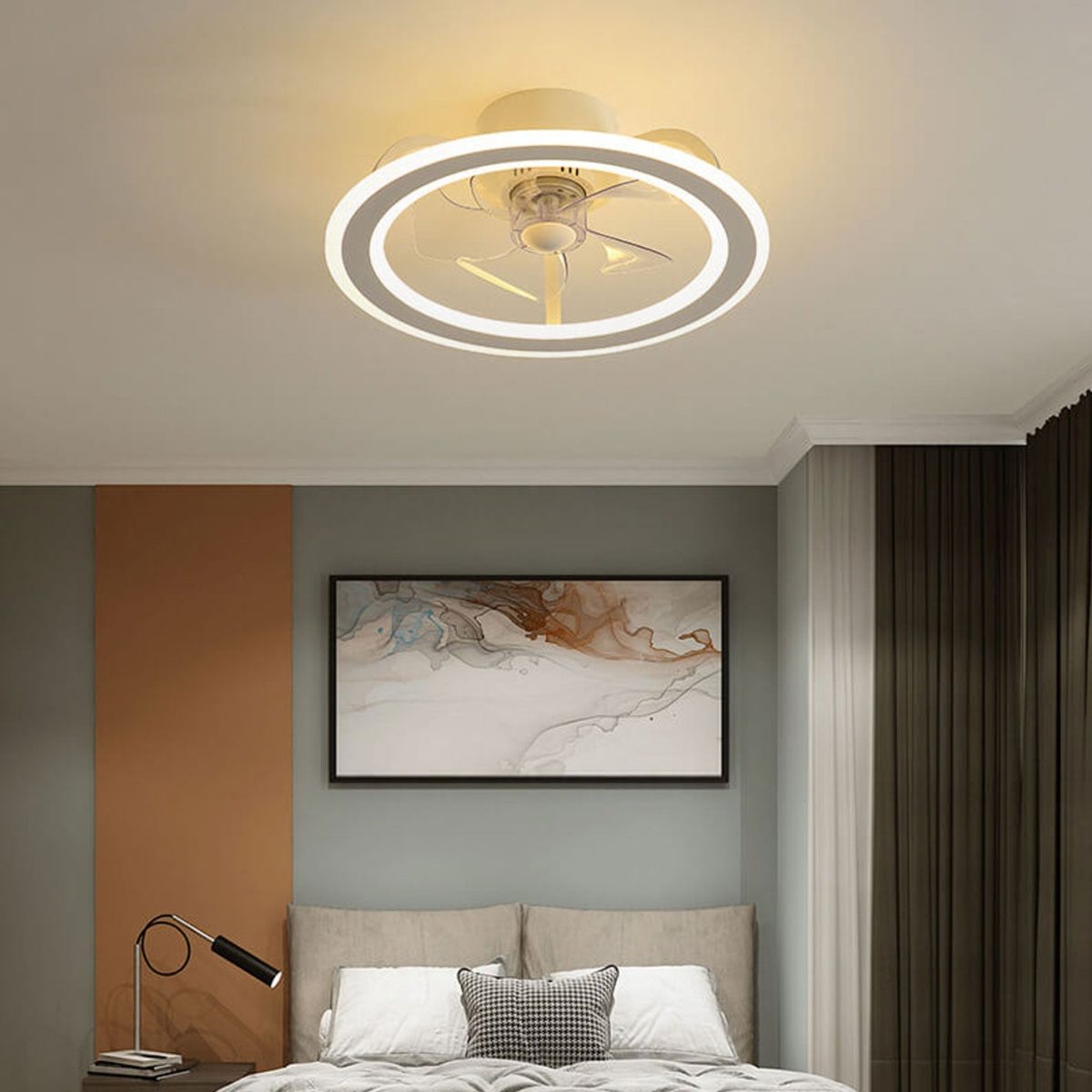 Nordic Creative Round LED Semi-Flush Mount Ceiling Fan Light - Image 18