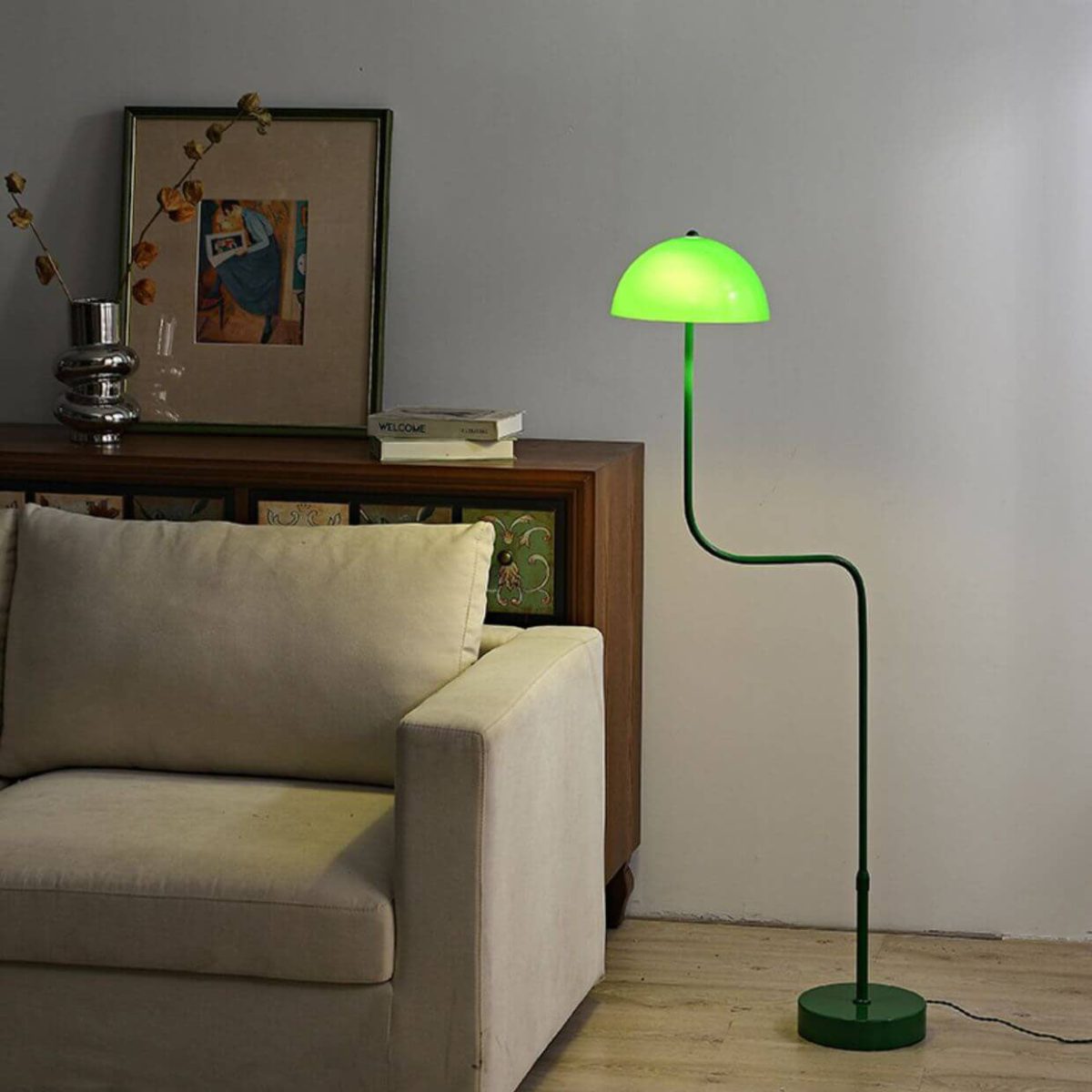 Contemporary Scandinavian Iron Glass Dome Liftable 1-Light Standing Floor Lamp For Study - Image 4