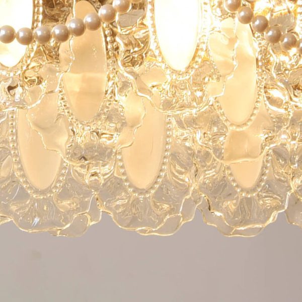 French Vintage Rectangular Pearl Glass 8-Light Island Light Chandelier - Image 9