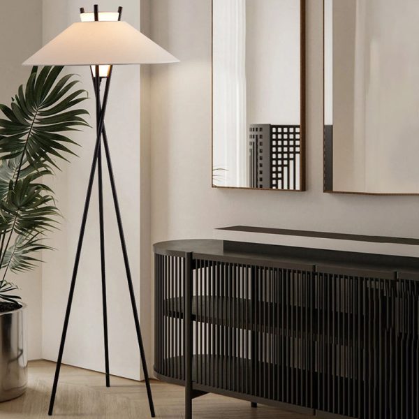 Contemporary Simplicity Semi-tapered Fabric Shade Iron Tripod 1-Light Standing Floor Lamp For Study - Image 12