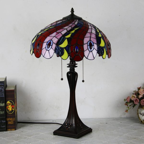 Tiffany Mediterranean Stained Glass Cone Pull Cord 2-Light Table Lamp - Image 12