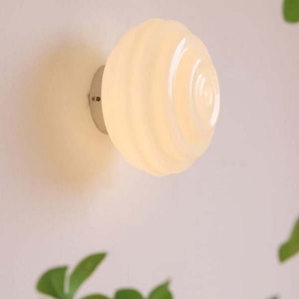 Nordic Cream Wave Round Glass Lampshade 1-Light Wall Sconce Lamp - Image 10
