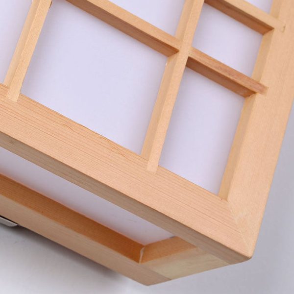 Traditional Japanese Rectangle Solid Wood Acrylic LED Wall Sconce Lamp For Bedroom - Image 8