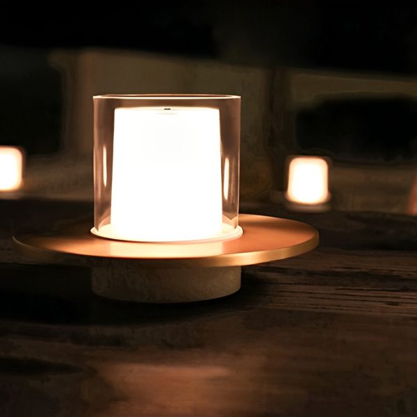 Modern Cordless Cylinder Candle Table Lamp with Dish Base - Image 13