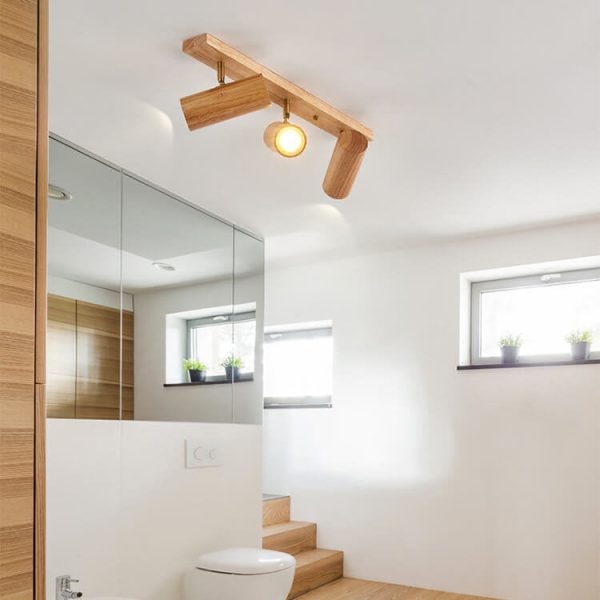 Japanese Minimalist Solid Wood Spotlight Track 1/3/4 Light Flush Mount Ceiling Light - Image 2