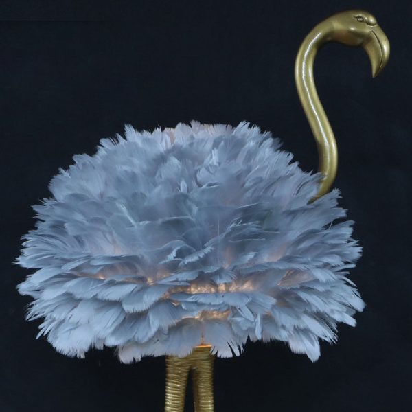 Contemporary Nordic Goose Feather Metal Flamingo Ball 1-Light Table Lamp For Bedside - Image 27