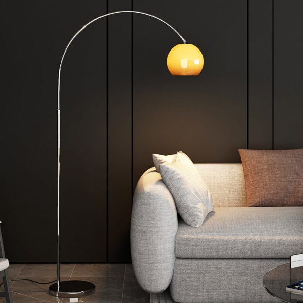 Contemporary Scandinavian Glass Round Shade Fishing Rod Iron 1-Light Standing Floor Lamp For Living Room - Image 12
