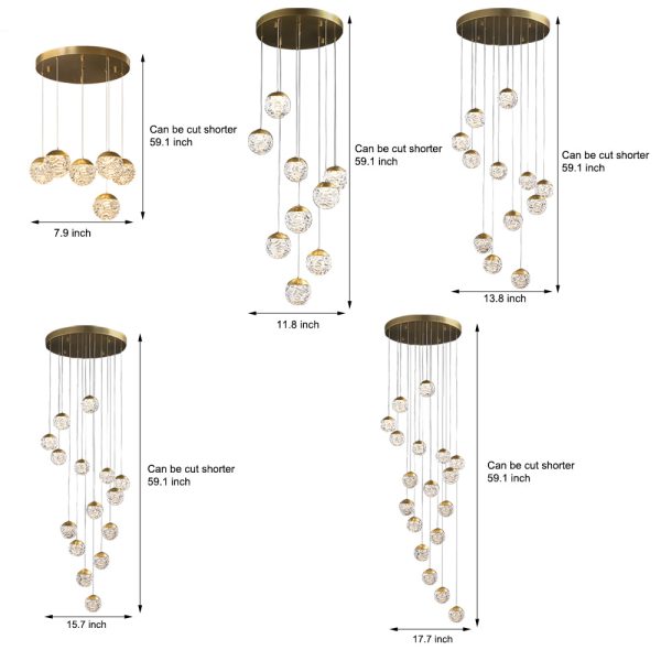 Spiral Pineapple Multi Glass Ball Staircase Chandelier LED Globes Hanging Ceiling Lights Suspension Lamp Drop Lights for Stairs - Image 6