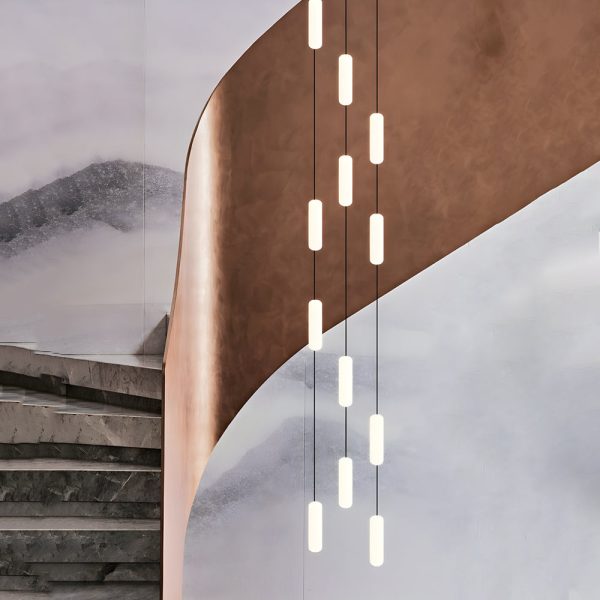White Long Tube Multi Light Staircase Chandelier - Image 5
