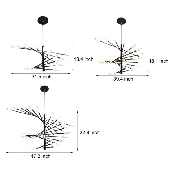 Modern Chandelier Rotating Fireworks, Black/Gold - Image 8