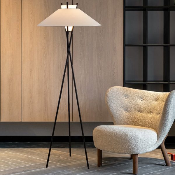 Contemporary Simplicity Semi-tapered Fabric Shade Iron Tripod 1-Light Standing Floor Lamp For Study - Image 2