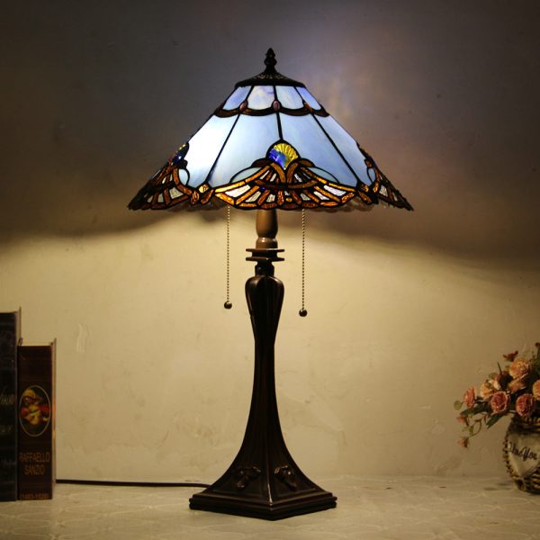 Tiffany Mediterranean Stained Glass Cone Pull Cord 2-Light Table Lamp - Image 13