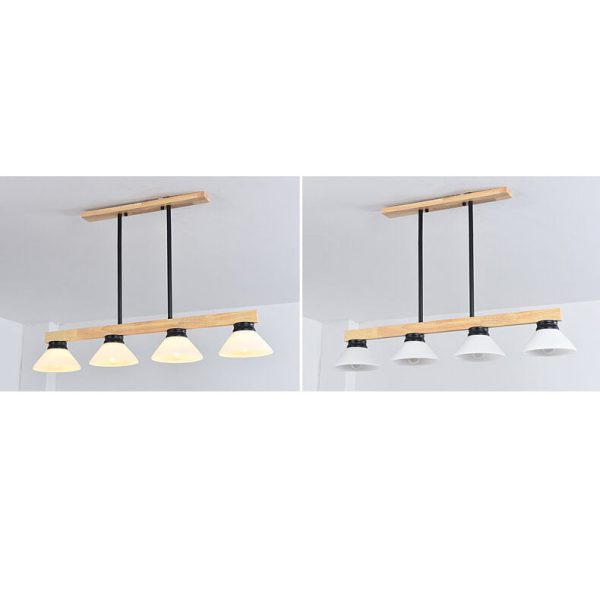 Nordic Solid Wood Cone Glass Shade 3/4 Light Island Light Chandelier - Image 24