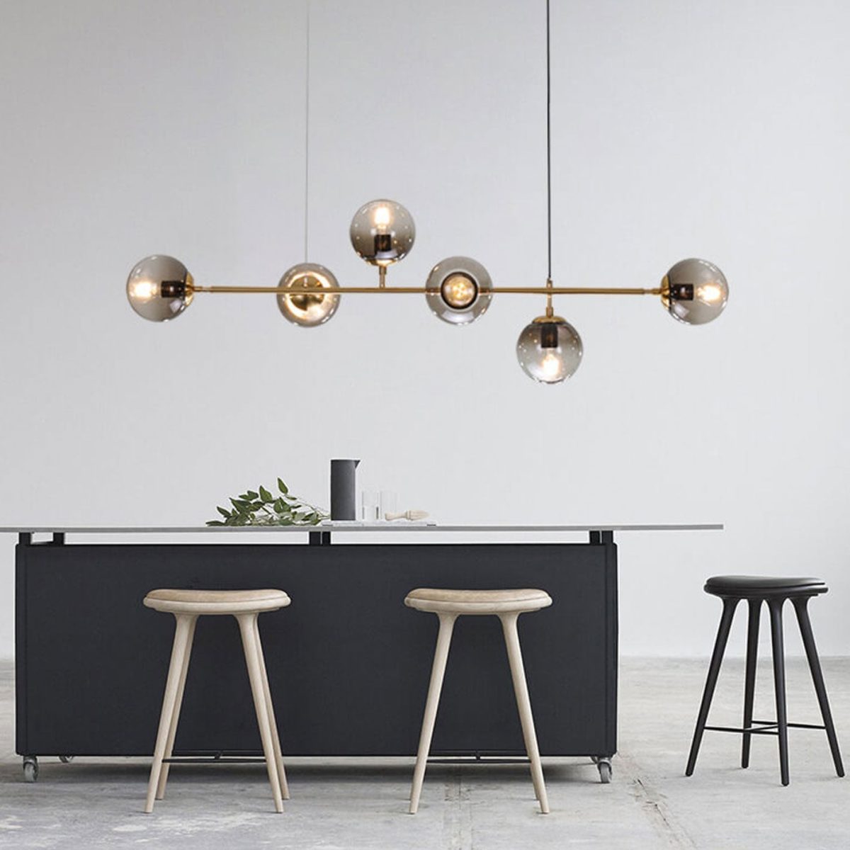 Modern Minimalist Long Glass Round Globe Island Light 6-Light Chandelier - Image 1