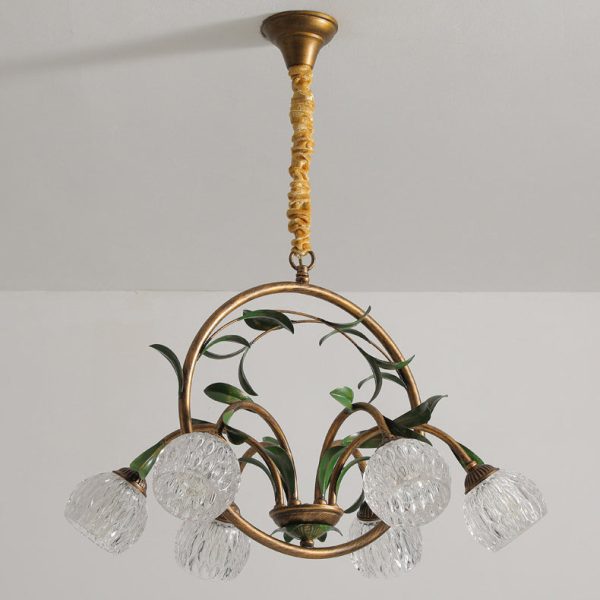 Modern Art Deco Iron Lacquered Ring Tulip Glass Crystal Shade 6/8-Light Chandelier For Living Room - Image 13