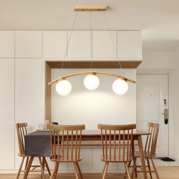 Japanese Harajuku Arc Wood Frame Glass Ball 3-Light Island Light Chandelier - Image 2