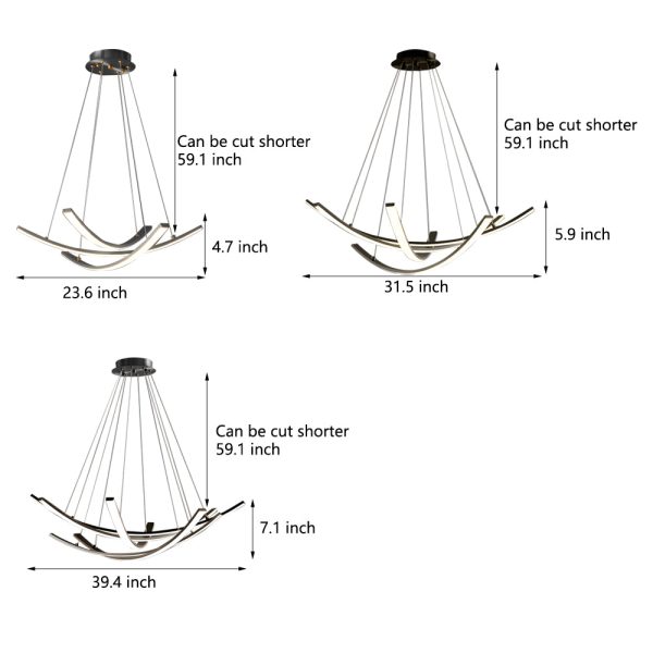 Elegant Curved Copper Strip Full-Spectrum LED Pendant Light - Image 7