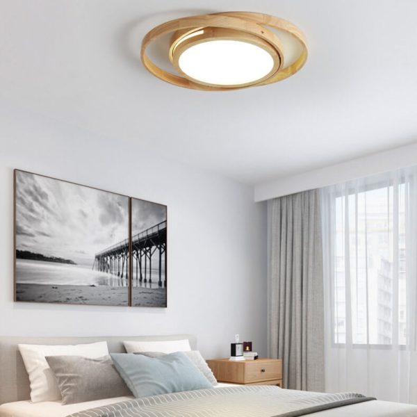 Minimalist Log Wooden Circle Ring LED Flush Mount Ceiling Light - Image 15