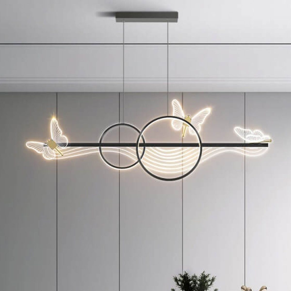 Nordic Light Luxury Butterfly Round Linear Island Light LED Chandelier - Image 2