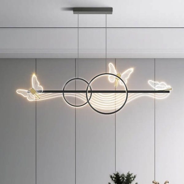 Nordic Light Luxury Butterfly Round Linear Island Light LED Chandelier - Image 2