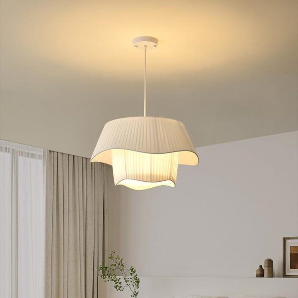 Contemporary Scandinavian Round Iron Acrylic Fabric 4/5 Light Pendant Light For Living Room - Image 26