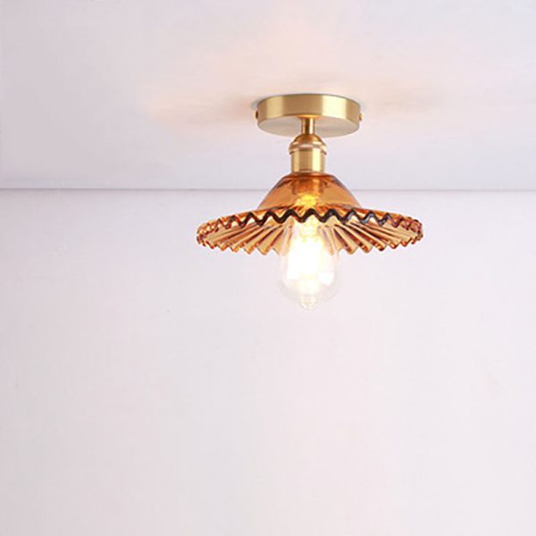 Japanese Vintage Glass Brass Lotus 1-Light Semi-Flush Mount Ceiling Light - Image 20