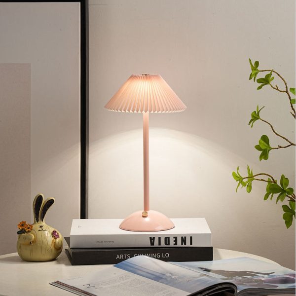 Contemporary Scandinavian Rechargeable Iron Fabric Conic Pleated 1-Light Table Lamp For Bedside - Image 14