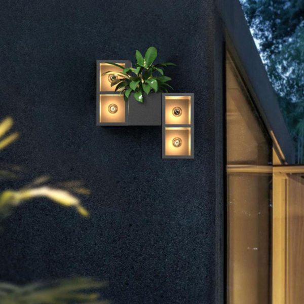Waterproof Creative Square Combination LED Black Wall Lamp with Flowerpot - Image 4